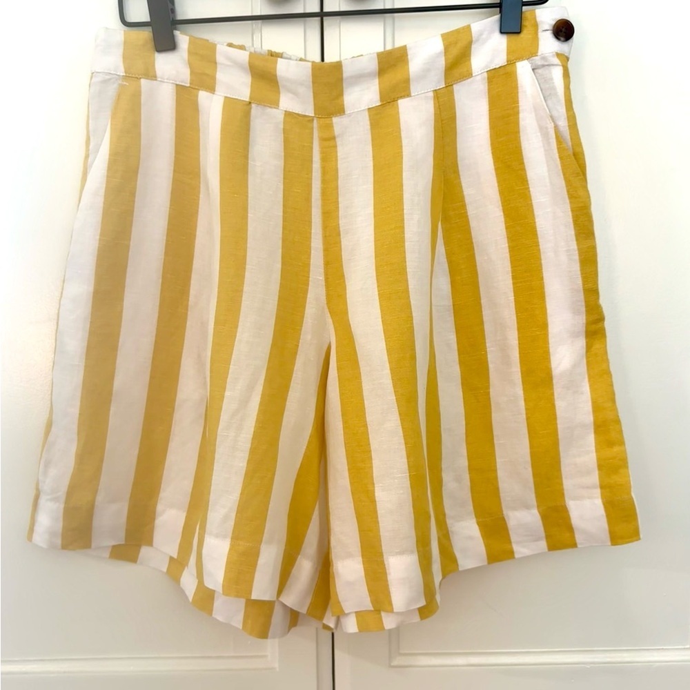 Joules Coretta Stripe High Rise Shorts in Yellow/White - Picture 1 of 11